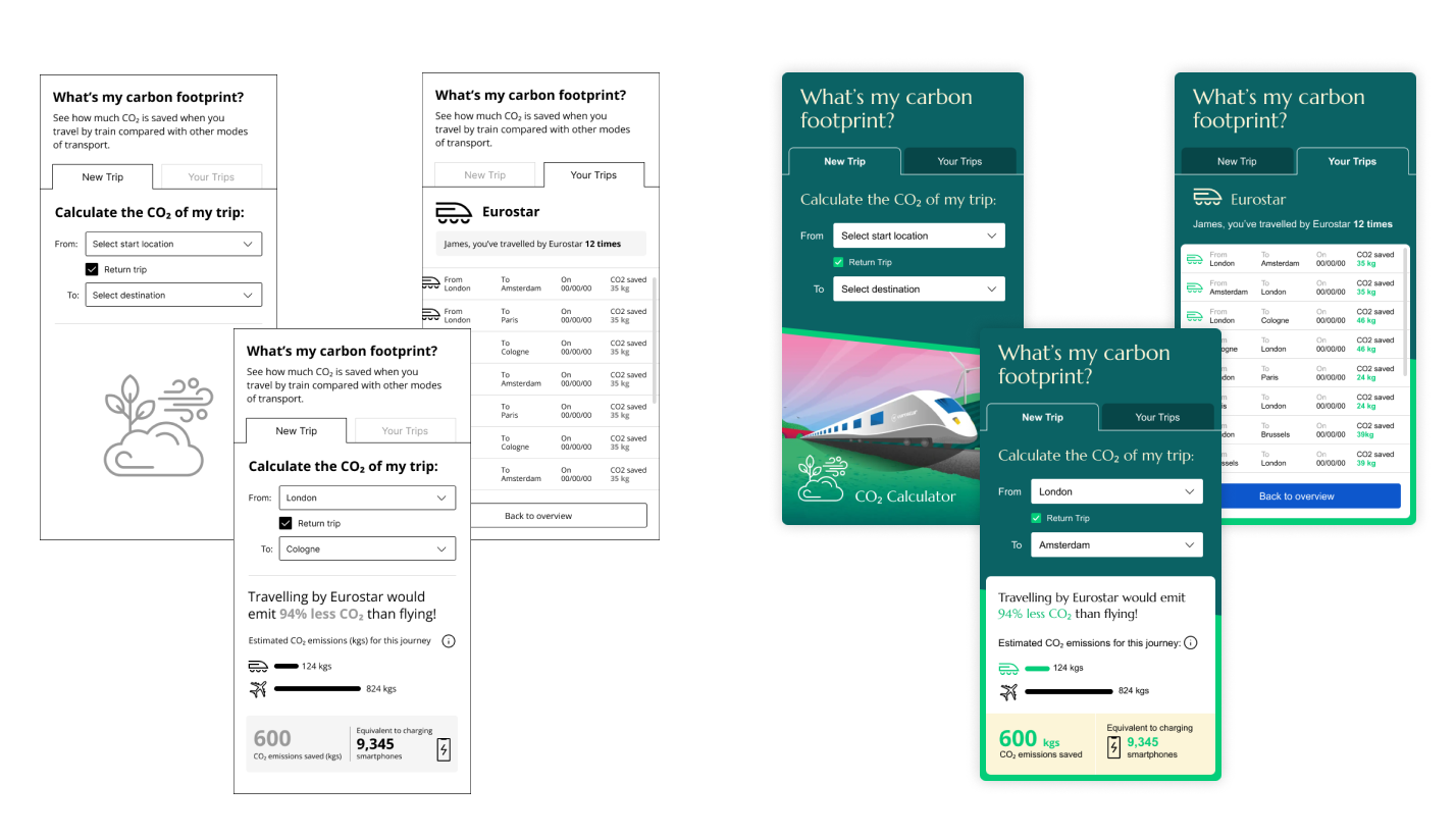 all Sustainable travel calculator - wireframes to designs